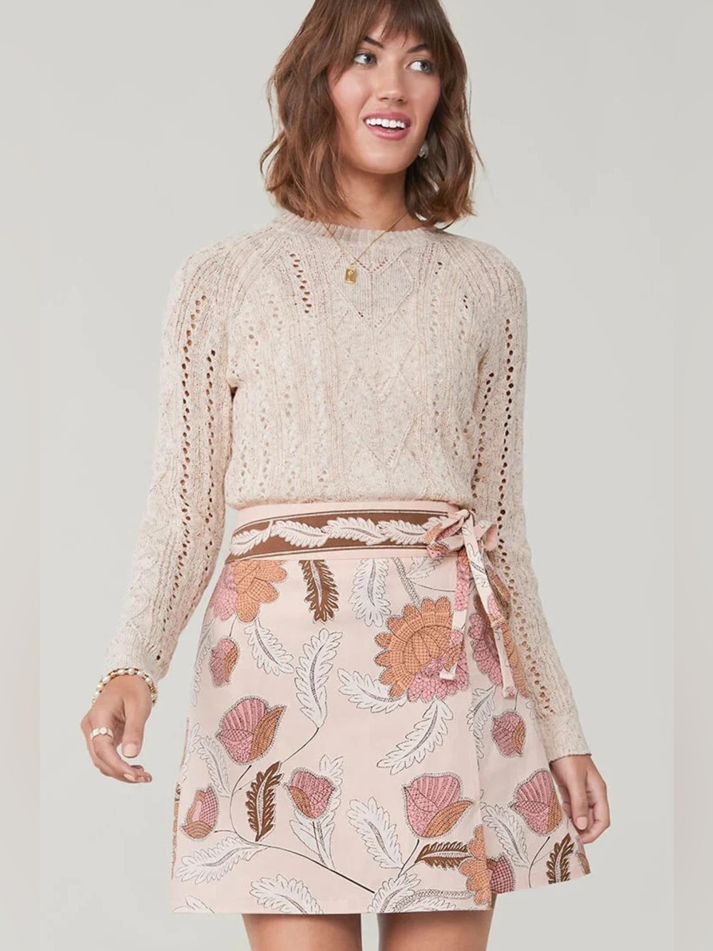 Spartina 449 Womens Matilda Stretch Faux Wrap Skirt A-line Floral Coastal Pink